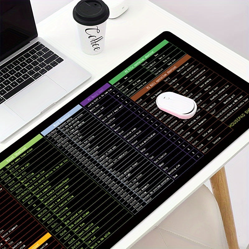 Extra Large Oblong Rubber Mouse Pad - Non-Slip, Universal Shortcut for Excel, Word, PS, and File Operations - Essential Office and Home Computer Accessory