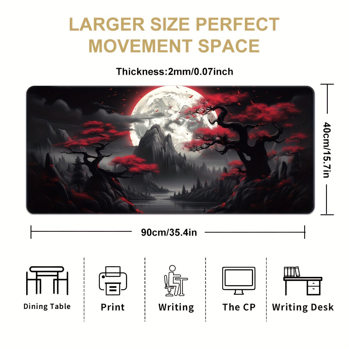 Darkness Red Moon Desk Mat Desk Pad Large Gaming Mouse Pad E-Sports Office Keyboard Pad Computer Mouse Non-Slip Computer Mat Gift For Teen/Boyfriend/Girlfriend